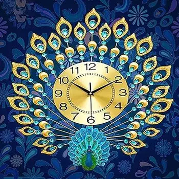 Полный 5D Diy Алмазная картина Павлин часы Алмазная вышивка Наборы крестиков Домашний декор Подарки ручной работы Round 25x25cm