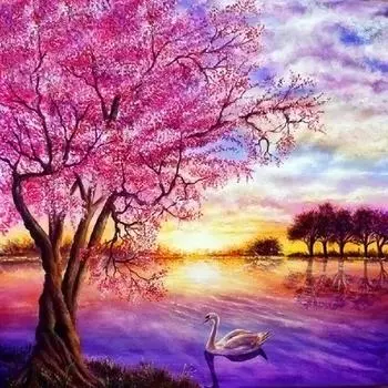 Полный 5D Diy Алмазная картина Пейзаж Алмазная вышивка Крест Стежок Главная Декор Ручной подарок 25x25cm