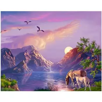 Полный 5D Diy Алмазная картина Пейзаж Лошадь Алмазная вышивка Крест Стежок Главная Декор Ручная работа 25x30cm