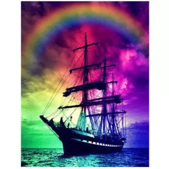 Полный 5D Diy Алмазная картина Пейзаж Парусная лодка Вышивка Крестом Домашний декор Ручной подарок Подарок 25x30cm
