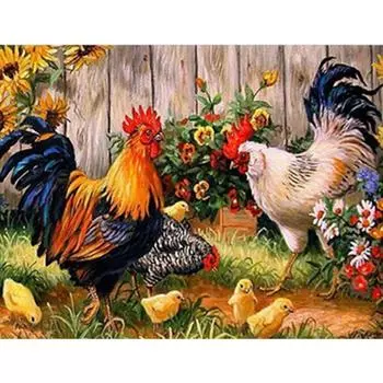 Полный 5D Diy Алмазная картина Петух и курица Вышивка крестом Домашний декор Подарок ручной работы 25x30cm