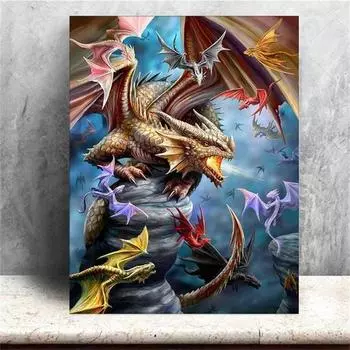 Полный 5D DIY Алмазная картина Пламя Древнего Дракона Алмазная вышивка Мозаика Наборы вышивки крестом Домашний Декор Подарки ручной работы Round 20x30cm