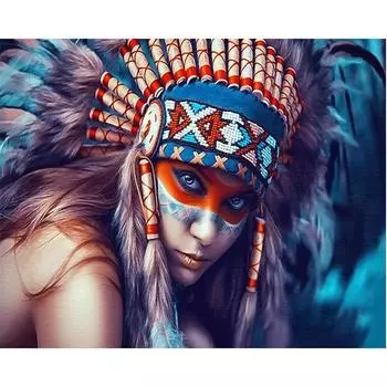 Полный 5D Diy Алмазная картина Племенная девушка-охотница Вышивка крестом Домашний декор Подарок ручной работы 25x30cm