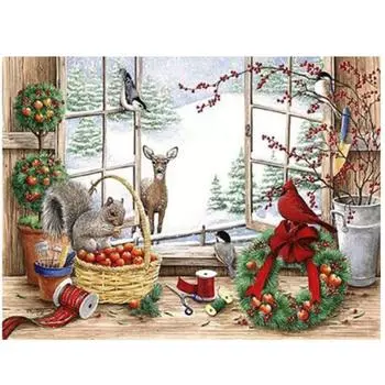 Полный 5D Diy Алмазная картина Подоконник Белка Вышивка Крестом Домашний декор Подарок ручной работы 25x30cm