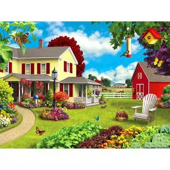 Полный 5D Diy Алмазная картина Пригородный мультяшный дом Вышивка крестом Домашний декор Ручная работа 25x30cm