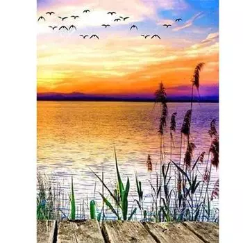 Полный 5D DIY Алмазная картина Риверсайд Пейзаж в сумерках Алмазная вышивка Мозаика Наборы вышивки крестом Домашний декор Подарки ручной работы Round 20x30cm
