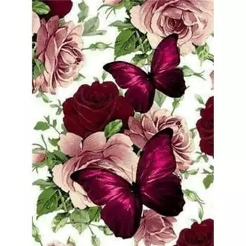 Полный 5D Diy Алмазная картина Роза Бабочка Вышивка Крестом Домашний декор Ручной подарок 25x30cm