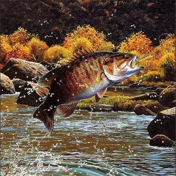 Полный 5D Diy Алмазная картина Рыба и пейзаж Вышивка крестом Домашний декор Подарок ручной работы 25x25cm