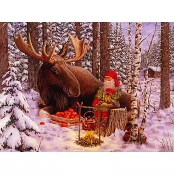 Полный 5D Diy Алмазная картина Санта и Олень Вышивка Крестом Домашний Декор Ручной Подарок 25x30cm