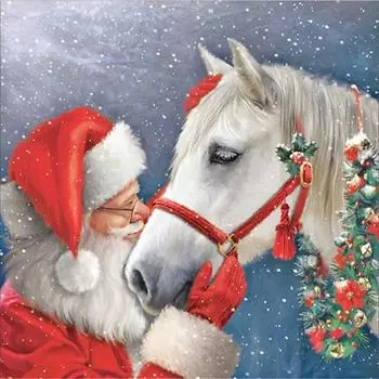 Полный 5D Diy Алмазная картина Санта с белой лошадью Вышивка крестиком Домашний декор Подарок ручной работы 25x25cm
