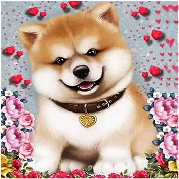 Полный 5D Diy Алмазная картина Счастливый щенок Вышивка крестом Домашний декор Ручной подарок 25x25cm