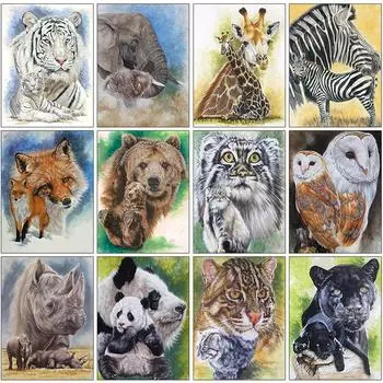 Полный 5D Diy Алмазная картина Семья животных 3D Алмазная картина Круглая алмазная живопись Вышивка Full Round 20x30CM