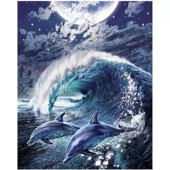 Полный 5D Diy Алмазная картина Серфинг Дельфин Вышивка Крестом Домашний Декор Ручной Подарок 25x30cm