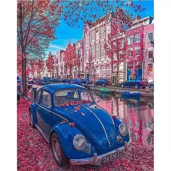 Полный 5D Diy Алмазная картина Синий автомобиль Алмазная вышивка Полный лежал вышивка крестом Домашний декор Подарок ручной работы 20x30cm