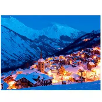 Полный 5D Diy Алмазная картина Снежный горный городок Вышивка крестом Домашний декор Ручной подарок 25x30cm