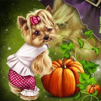 Полный 5D Diy Алмазная картина Собака и Тыква Мозаика Вышивка Крестом Домашний Декор Подарок ручной работы 25x25cm