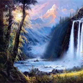 Полный 5D Diy Алмазная картина Солнечный лесной пейзаж Вышивка крестом Домашний декор Подарок ручной работы 25x25cm