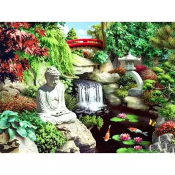 Полный 5D Diy Алмазная картина Статуя Будды Пейзаж Вышивка Крестом Домашний декор Ручная работа 25x30cm