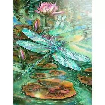 Полный 5D Diy Алмазная картина Стрекоза Лотос Алмазная вышивка Полный лежал вышивка крестом Домашний декор Подарок ручной работы 20x30cm