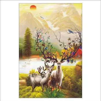 Полный 5D Diy Алмазная картина Твин Лось Алмазная вышивка Полный лежал вышивка крестом Домашний декор Подарок ручной работы 20x30cm