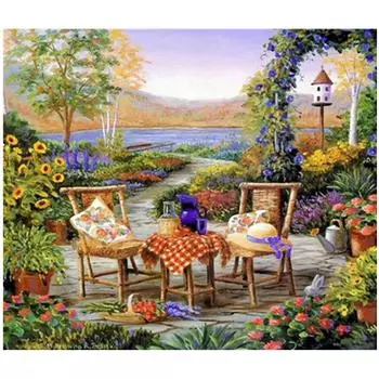 Полный 5D Diy Алмазная картина Усадьба Послеобеденный чай Вышивка Крестом Домашний Декор Подарок ручной работы 25x30cm