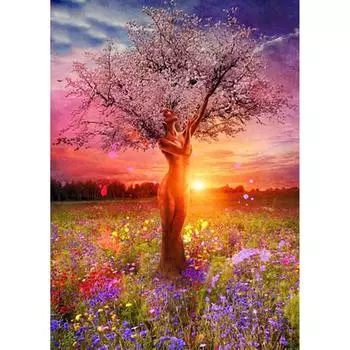 Полный 5D Diy Алмазная картина Вишневое дерево Богиня Алмазная вышивка Полный лежал вышивка крестом Домашний декор Подарок ручной работы 20x30cm