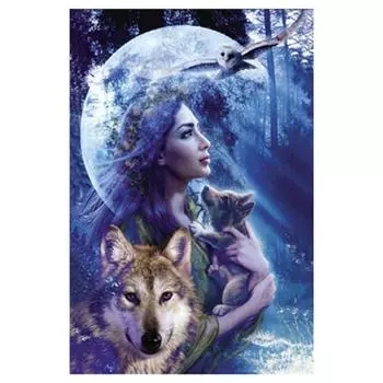 Полный 5D Diy Алмазная картина Волк Девушка Алмазная вышивка Наборы для вышивки крестом Домашний декор Подарок ручной работы Round 20x30cm