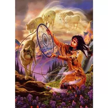 Полный 5D Diy Алмазная картина Волк Девушка Вышивка Крестом Домашний Декор Ручной Подарок 25x30cm