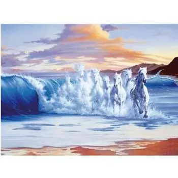 Полный 5D Diy Алмазная картина Волна Белая лошадь Вышивка Крестом Домашний декор Подарок ручной работы 25x30cm
