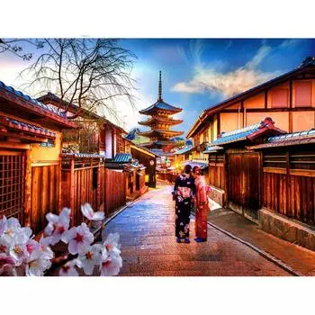 Полный 5D Diy Алмазная картина Японский город Вышивка Крестом Домашний Декор Ручной Подарок 25x30cm