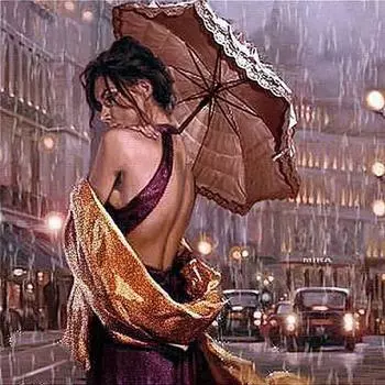 Полный 5D Diy Алмазная картина Женщина под дождем Вышивка крестиком Домашний декор Ручной подарок Подарок 25x25cm