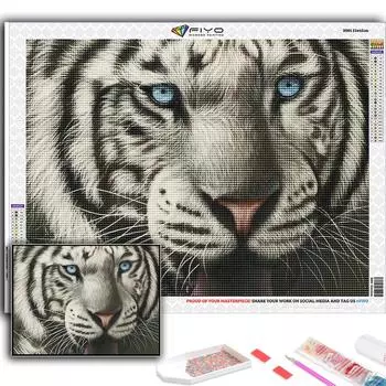 Полный 5D Diy Алмазная картина Животное Белый тигр 5D Алмазная картина Full Round 20X30CM