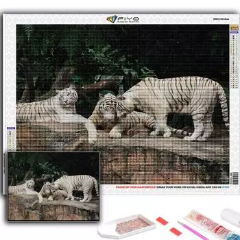 Полный 5D Diy Алмазная картина Животное Белый тигр 5D Алмазная картина Full Round 20X30CM