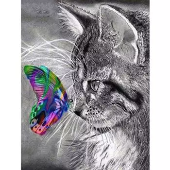 Полный 5D Diy Алмазная картина Животное Кошка Алмазная вышивка Крест Стежок Главная Декор Ручной подарок 25x30cm