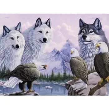 Полный 5D Diy Алмазная картина Животное Волк и Орел Мозаика Вышивка Крестом Домашний Декор Ручная работа 25x30cm