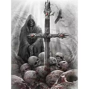 Полный 5D Diy Алмазная картинаGrim Reaper Череп Алмазная вышивка Полный вышивка крестом Домашний декор Подарок ручной работы 20x30cm
