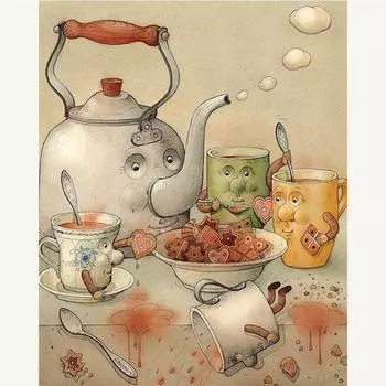 Полный 5D Diy алмазная живопись чайник анимация Алмазная вышивка полная вышивка крестиком домашний декор подарок ручной работы 20x30cm