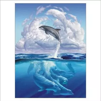 Полный 5D Diy алмазная живопись Дельфины и облака Алмазная вышивка полная вышивка крестиком домашний декор подарок ручной работы 20x30cm