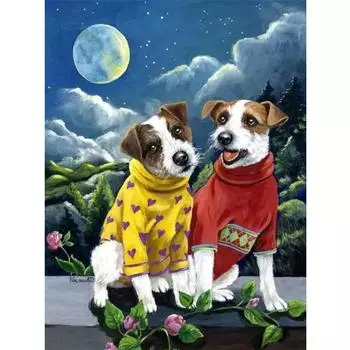 Полный 5D DIY алмазная живопись две собаки ночь Алмазная вышивка мозаичные наборы вышивка крестом домашний декор подарки ручной работы Round 20x30cm