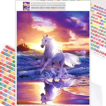 Полный 5D Diy алмазная живопись Лошадь у моря Алмазная вышивка полная вышивка крестиком домашний декор подарок ручной работы Full Round 30x40cm