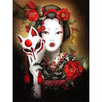 Полный 5D DIY алмазная живопись маска японская женщина мультфильм Алмазная вышивка крестиком комплект горный хрусталь домашний декор подарок 20x30cm