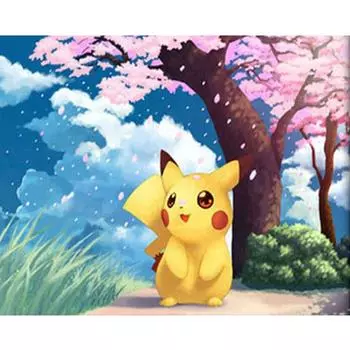 Полный 5D Diy алмазная живопись Пикачу под вишневым деревом Алмазная вышивка полная вышивка крестиком домашний декор подарок ручной работы 20x30cm