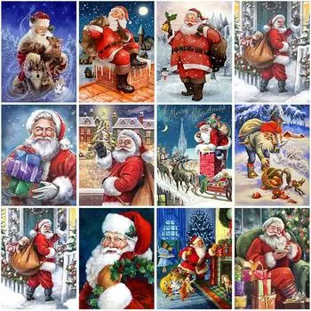 Полный 5D DIY алмазная живопись полная квадратная/круглая дрель «Рождество Санта» Алмазная вышивка крестиком подарок домашний декор подарок Round 20x30cm белый