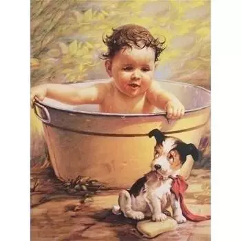 Полный 5D DIY алмазная живопись ребенок принимает ванну Алмазная вышивка мозаика наборы вышивка крестиком домашний декор подарки ручной работы Round 20x30cm
