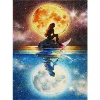 Полный 5D Diy алмазная живопись Русалка под лунным светом Алмазная вышивка полная вышивка крестиком домашний декор подарок ручной работы 20x30cm