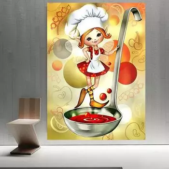 Полный 5D Diy алмазная живопись счастливый эльф на кухне Алмазная вышивка полная вышивка крестиком домашний декор подарок ручной работы Full Round 20x30cm