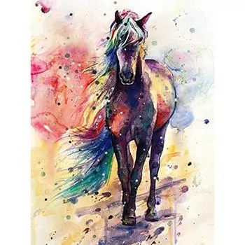 Полный 5D Diy Diamond Картина Красочная лошадь Алмазная вышивка Мультфильм 20X30CM