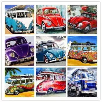 Полный 5D поделки алмазов картина полный квадрат / круглая дрель «классический старинный автомобиль» алмазная вышивка крестиком подарок домашний декор подарок Round 20x30cm белый