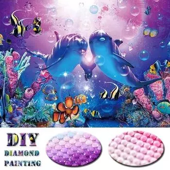 Полный алмаз 5D DIY Алмазная картина Дельфин Алмазная вышивка Крест Стежок 20X30CM