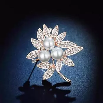 Полный бриллиант искусственный жемчуг броши в виде цветка и листа женские пальто ювелирные изделия аксессуары для вечеринок 1pc